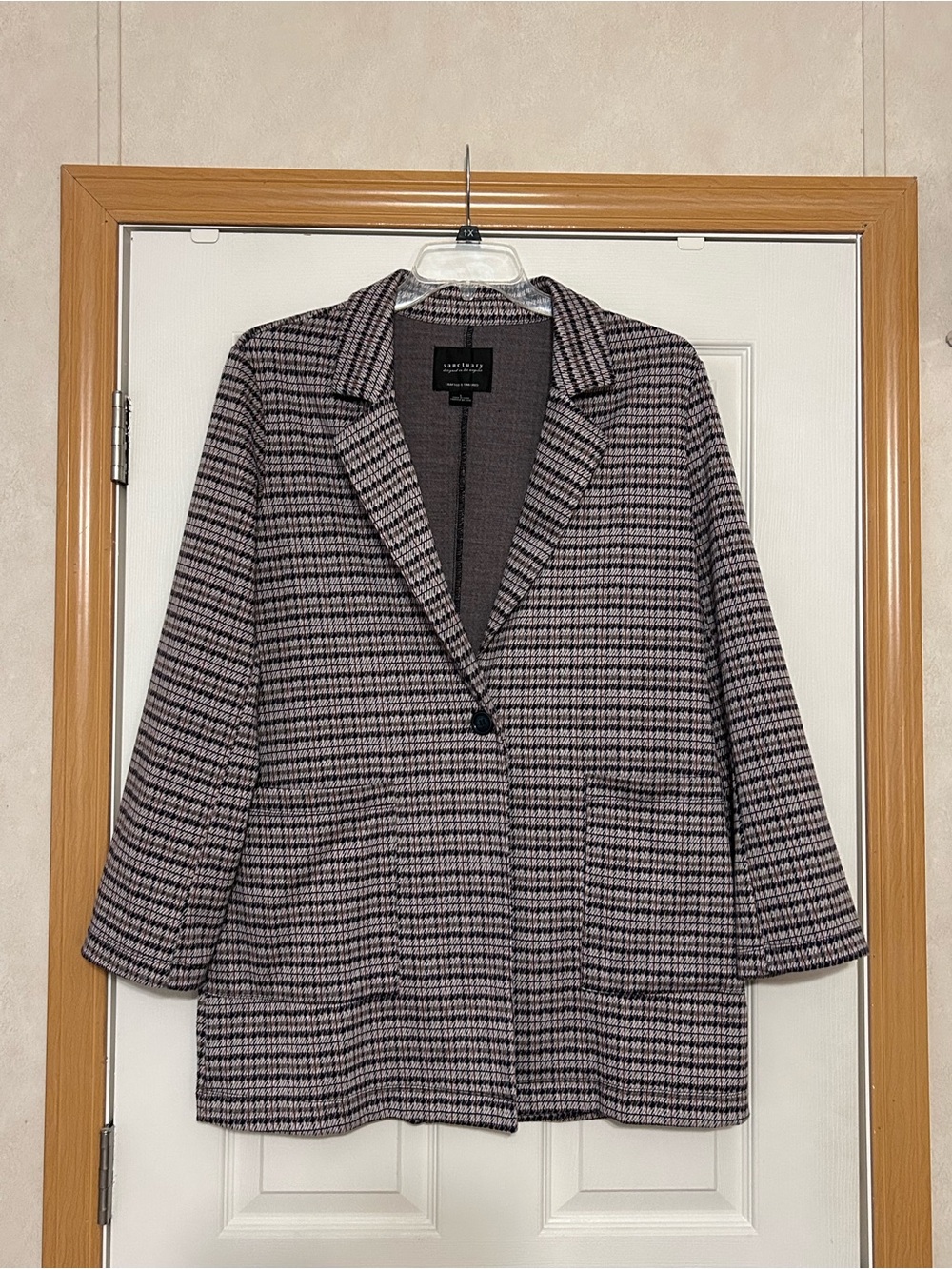 Sanctuary Black and Gray Houndstooth One-Button Blazer